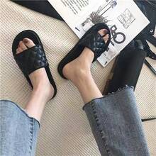 Casual Versatile Simple Black New Slippers - Black Plaid - View 7