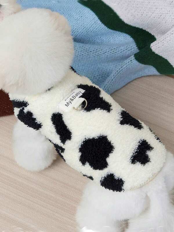 LANGXINGCS 1pc LANGXINGCS Fleece Pet Vest, Soft Cartoon Cow & Bear Design With D-Ring Leash, Warm For Autumn/Winter, Suitable For Medium & Small Cats & Dogs, Pomeranians