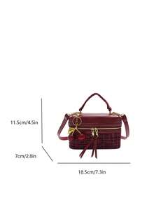 Women's Fashion Square Handbag, Elegant Crossbody Shoulder Bag, Black - Burgundy - View 11