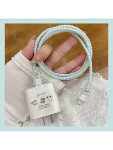 全新 18/20W 耐用充电线保护器套装，带狗狗和波尔卡圆点图案，TPU 保护壳兼容 16/15/13/14 充电器，防断裂线整理器