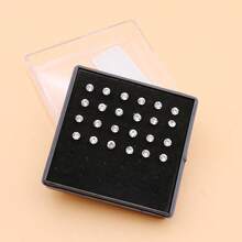 24pcs 3mm White Rhinestone Stainless Steel Nose Studs/Rings For Women - White Rhinestones - View 3