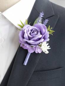 1Pc Premium Groom/Bridesmen Artificial Rose Boutonniere ,Handmade Wedding Bouquet For Men, Accessories For Wedding/Graduation/Prom