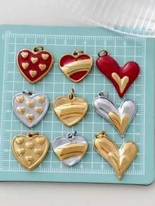 1pc Stainless Steel Heart Shaped Pendant, Handmade DIY Accessory For Halloween, Thanksgiving, Suitable For Necklace, Bracelet, Earrings