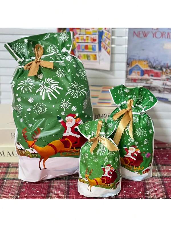 20 pezzi, Sacchetti regalo in plastica natalizi, Sacchetti regalo con cordoncino, Sacchetti con coulisse 34,5x23 cm, 23x15 cm, 17,7x12 cm, Sacchetti per biscotti e caramelle con renne e Babbo Natale, Decorazioni natalizie, Forniture per feste