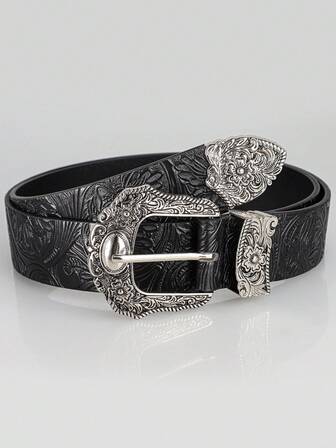 1pc Boho Style Vintage Embossed PU Embossed Belt, Fashion Versatile Elegant Design Waist Belt, Suitable For Men And Women For Daily, Leisure, Party, Vacation, Matching With Jeans And Dresses
