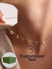 1pc Personalized Nameplate Necklace, Customizable With 1-12 Letters, Standard Y-Shape Nameplate Necklace, Enhance Personal Style Jewelry Gift, Gold-Plated Nameplate Necklace - Style 4 - View 2