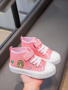 1 Pair Kids Cartoon Print High Top Canvas Sneakers, Unisex Indoor & Outdoor Athletic Shoes,Children/Girls' Non-Slip New Soft Bottom High Top Canvas Casual Sports Sneakers