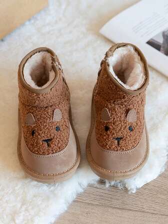 1 Pair Baby Cartoon Snow Boots, Unisex Warm Thick Winter Boots With Side Zipper, Toddler First Walker Shoes
