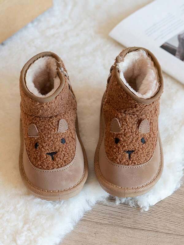 1 Paar Baby Cartoon Schneestiefel, unisex warme dicke Winterstiefel mit Seitlichem Reißverschluss, Lauflernschuhe für Kleinkinder