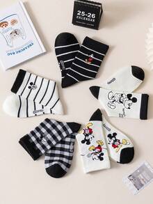 Disney 5双装正品刺绣米奇老鼠新年礼物袜，卡通圣诞刺绣袜，新年动画女袜，新奇袜子 - 彩色 - 查看 4