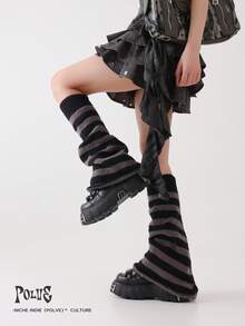 polve 1 Pair Y2K Subculture Knitted Leg Warmers For Women, Autumn/Winter, Ins Netizen Style, Slimming & Elongating