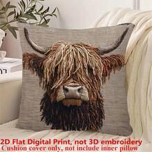 1 pieza Funda de cojín de terciopelo de poliéster melocotón con estampado de burro sonriente de acuarela caprichosa, sin bordado, estilo rústico, con cremallera, lavable a máquina, para decoración de sofá y cama, sin relleno, 45x45cm