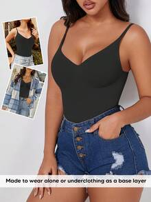 1pc Women Minimalist Tummy Control Bodysuit, Slim Waist, K-POP Suitable For Base Layer Mardi Gras Outfits