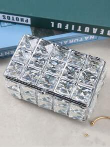 1pc Elegant Crystal Mirrored Vanity Organizer Box, Luxurious Glass Display Case For Jewelry, Rings, Necklaces, Bracelets, Earrings, And Lipsticks. A Chic & Premium Gift For Her, Perfect For Holiday Gifting, Valentine's Day, Birthdays, Or Anniversaries. Stylish Desktop Storage Solution For Dressing Tables & Bathroom Counters.