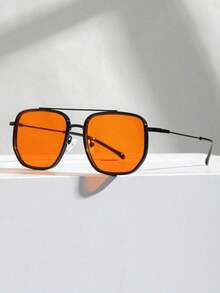 1pc Metal Leopard Pilot Frame New Advanced Sense Unique Double Beam Design Full Frame UV Protection Women Sunglasses For Anti-UV Summer Driving Camping Tropical Beach Vacay Outdoor Travel Family Outings Appointment Outfits Fashion Accessories Suitable For All Face Shapes Shade Going Out Outfit Outdoor Beach Seaside Vacation And Gift For Family And Friends - 橘色 - 查看 7