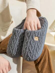 Pantuflas cálidas y texturizadas con decoración de osos lindos para parejas, uso unisex en interiores/oficina/dormitorio en otoño/invierno
