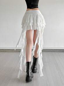 Top Dazzle High Waist Versatile Asymmetrical Design Short Skirt - White - View 5