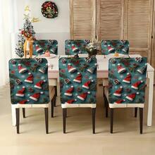 1 pieza/4 piezas/6 piezas/10 piezas Funda de silla de felpa corta con temática navideña, funda extraíble con patrones de gorro de Papá Noel, ramas de pino, piñas, copos de nieve, bayas rojas, adecuada para todas las estaciones, protector decorativo de silla para comedor, sala de estar, oficina, hotel - Multicolor - Ver 7