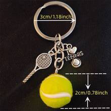 I Love Playing Tennis Keychain Four-Link Chain Tennis Key Ring Sports Enthusiast Keychain - [銀色] - 查看 5