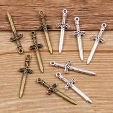 10 件/包 9X34 毫米 DIY 合金珠宝配件、仿制武器饰品、剑和吊坠