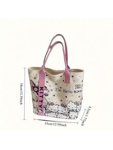 Sanrio Hello Kitty Bag Women's Large Capacity Tote Bag Travel Shoulder Handbag,Sanrio Hello Kitty Canvas Handbag, Cute KT Tote Shoulder Bag, Cartoon Versatile Tote Bag, Large Capacity Commuter Bag, Suitable For Travel, Back To School, Commuting