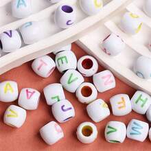 100Pcs Large Hole Acrylic Barrel Shaped Letter Beads 8 * 9mm For DIY Jewelry Making - White Base With Multicolor Letter Beads, Perfect For Bracelets, Necklaces & Craft Projects - 100 - Xem 6