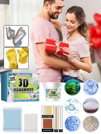3D Handmade Model Clone Powder Hands Casting Crafts Plaster Kit Souvenir Couple Baby Hand Foot Print Model Self-Made Wedding Anniversary Gifts Valentine's Day