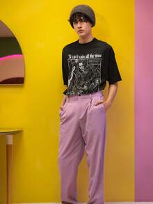 Men's Dark Aesthetic "Crow" Movie Culture T-Shirt, Retro Street Style Loose Daily, Casual Round Neck Short Sleeved - 黑色 - 查看 2