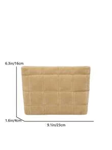 Sac cosmétique matelassé à carreaux polyvalent et , embrayage décontracté en suède velours mat, petit sac rembourré de duvet chaud, accessoires de voyage automne/hiver pour les vacances. Sac de maquillage, organisateur de maquillage, sac de voyage pour femmes
