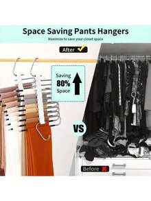 1pc Pants Hangers Space Saving,Non Slip Stainless Steel Multifunctional Pants Rack, Multifunctional Pant Rack Stainless Steel Closet Organizer,Pants Jeans Trousers Scarf Hanger,Magic Slacks Jeans Trouser Hanger, Multi-Purpose Premium Metal Closet Organizer For Leggings. Holiday. Can Be Hung And Stored - White - View 10