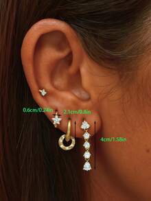 rundraw 4pcs 2026 New Elegant Luxury Star Water Drop Hoop Geometric Copper Gold Earrings Set, Suitable For Women's Daily, Date, Party, Ball, Vacation, Matching Daily Outfit Accessories, Best Gift For New Year, Valentine's Day, Eid - Gold - View 2