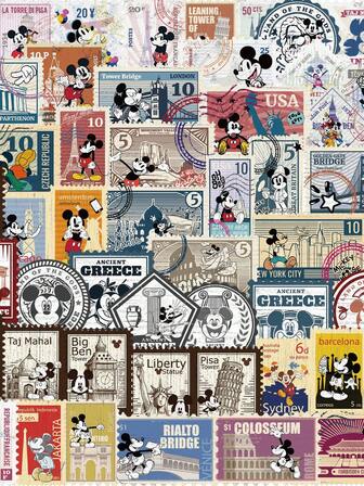 Disney 50张复古米奇贴纸复古邮票米奇派对礼物神秘屋卡通贴纸防水乙烯基贴纸