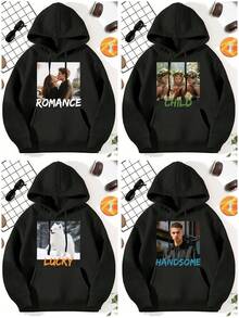 Customized Photo & Text Men's Hoodie Sweatshirt, Upload Your Own Image - Landscape/Anime/Lover/Family/Pet/Friend, Add Text - Name/Blessing/Holiday/Anniversary, Personalized Gift For Birthday, Valentine's Day, Father's Day, Party, Winter Fleece Hoodie