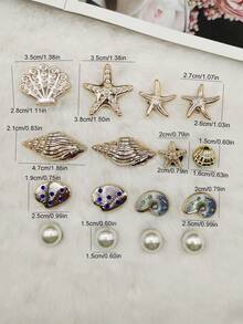 16PCS Golden Ocean Starfish Conch Resin Shoe Charms Bling Rhinestone Scallop Shell Clog Shoe Buckles DIY Decorations Faux Pearl Shoe Clip Accessories - Multicolor 16PCS Style No.267 - View 9