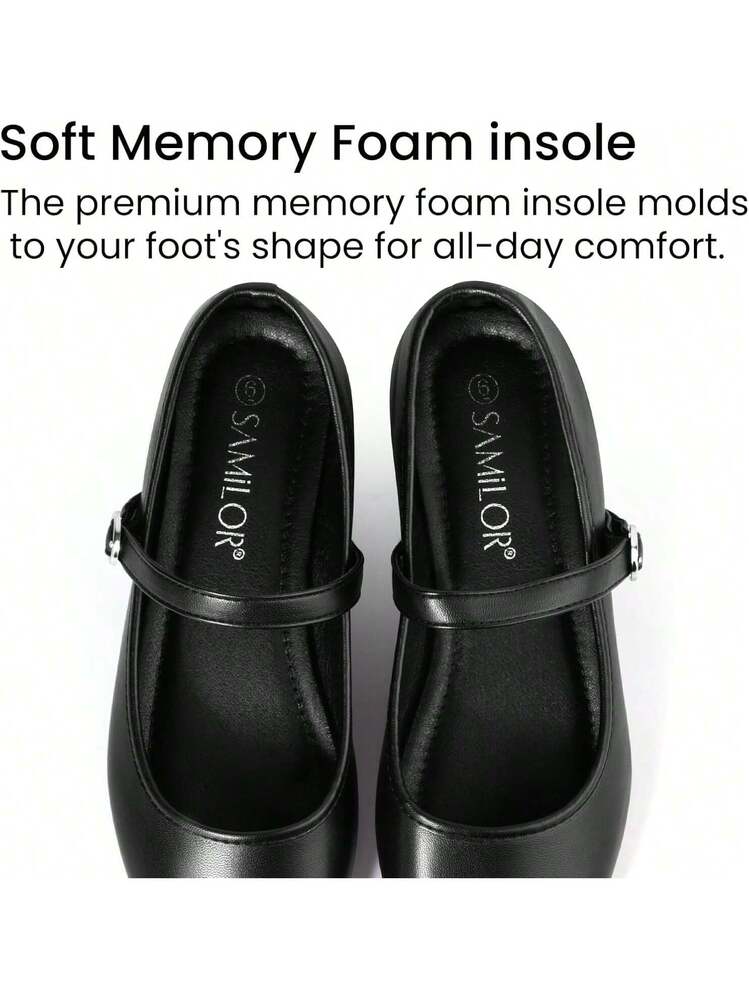 Samilor Mary Jane Shoes Women Flats: Square Toe Ballet Flats - PU