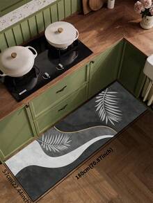 1 tấm thảm nhà bếp bằng gel silica có họa tiết lá và đường cong trang trí, tông màu đen và xám với điểm nhấn màu vàng, thiết kế nghệ thuật tối giản hiện đại, thảm nhà bếp chống mỏi có đệm, vải bề mặt, lớp xốp thấm hút ở giữa, đế cao su chống trượt, thảm nhà bếp trang trí Giáng sinh dày khoảng 3mm - Nhiều màu - Xem 14