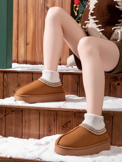 Women's Solid Color Short Boots, Thick Sole Neutral Winter Warm Snow Boots