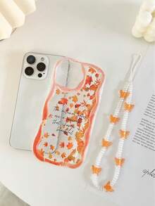 Cream Textured Wavy Edge Gloss Oil Letter Slogan Maple Leaf Painted Anti-Drop Phone Case With Handmade Beaded Bracelet, Compatible With IPhone 17pro/17Air /17/17promax16/11/16pro/16plus/16promax/16e/15Promax/13/14/12/XS/XR/7G/8P, Galaxy S25/S25PLUS/S25 Ultra/A16/A36/A26/A56/A50/A12/A32, 11/12Pro/12/12X/13Pro/14Pro/15Pro/, Redmi 10/9/Note9/12c/Note11pro/Note8Pro