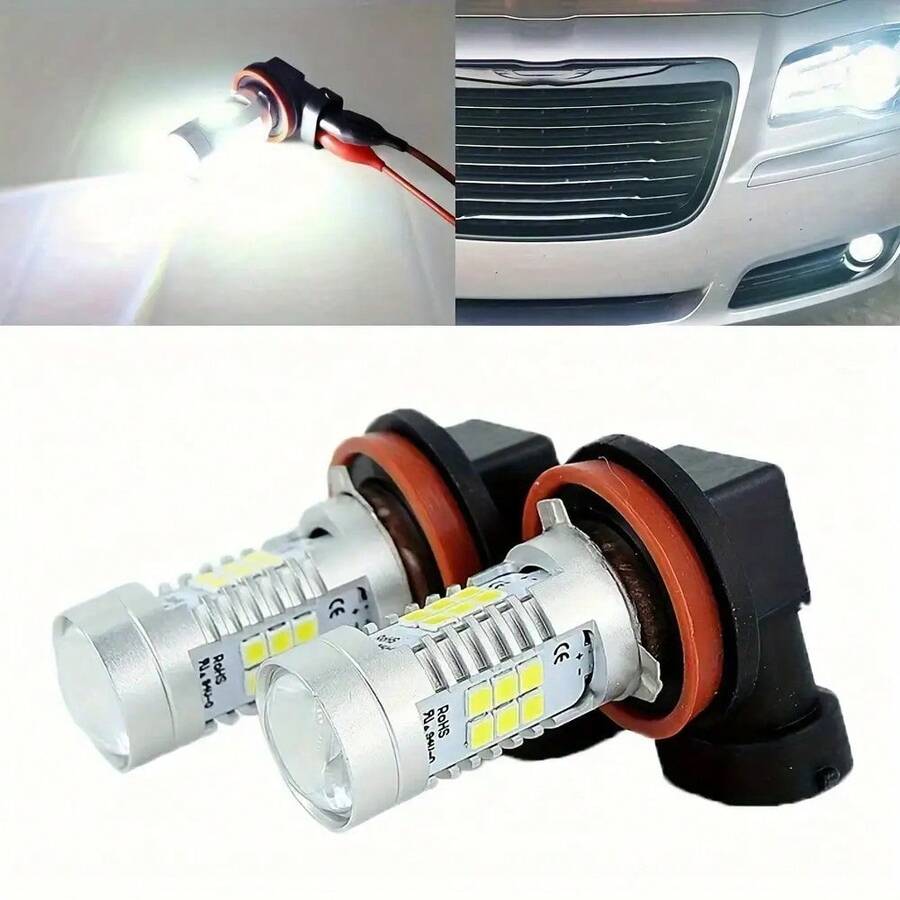 2 đèn sương mù LED cho ô tô - Bóng đèn chip H11 H16 2835, Đèn chạy ban ngày và DRL 12V, Hoạt động điện áp thấp, Thích hợp cho phụ kiện xe tải, SUV và xe máy - 2 chiếc - Xem 1
