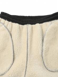 1pc Men's Casual Winter Wool Warm Pants, With Drawstring And Two Pockets Printed Design, Elastic Leg Cuffs, Windproof And Warm Outdoor Pants