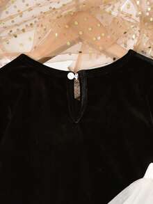 Vihyde Set da 2 pezzi di top a maniche lunghe in velluto nero e oro con fondo svasato e gonna a doppio strato in tulle per ragazze pre-adolescenti