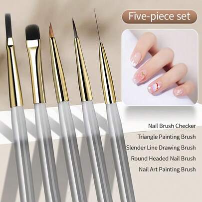 5/3/2 件套美甲刷检查器、指甲线刷、三角形美甲刷（适用于法式线条、网状、花朵、蝴蝶、三角形绘画）、18 毫米细线绘画刷、UV 凝胶 DIY 美甲工具