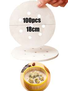 100 包 7.5/9/18/25 厘米预切带孔羊皮纸垫，用于烘焙、蒸煮和烹饪的不粘蒸笼垫，用于蒸包子、谷物的厨房无油纸垫，节日烘焙必需品