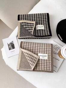 女童四对方图案围巾，冬季围脖，秋冬羊毛纱，学生百搭，针织小围巾 - 彩色 - 查看 4