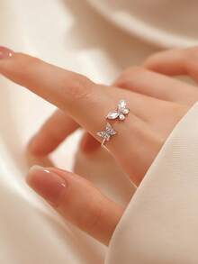 BALMORA 1 pezzo Anello regolabile in argento sterling 925 elegante, carino e brillante con due farfalle in zirconia, gioiello da donna per uso quotidiano, amicizia, compleanno e feste