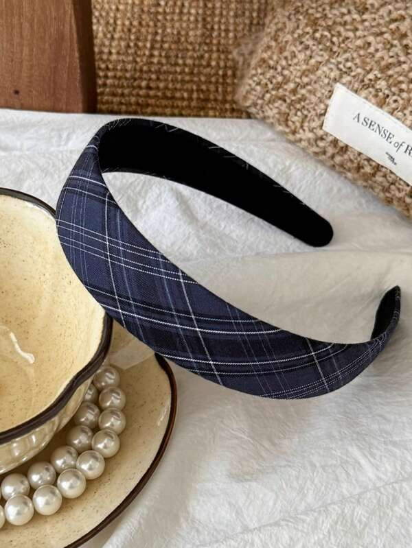 1pc Plaid Casual Polyester Headband, Versatile Plaid Headband For All Seasons, Hair Band, Hair Hoop ,Hairband For Women