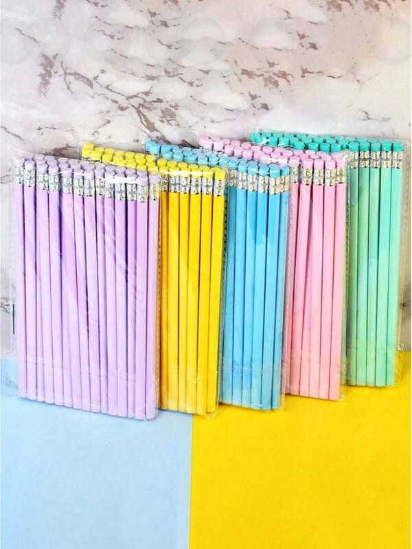 12pcs Random Color Macaron HB Pencils, Primary School Students Correct Posture Candy Color Pencils With Erasers, Bright Barrel Linden Wood Solid Color Wooden Pencils, Pink Wedding HB Pencils Graphite Pencil Set, With Erasers, For School Drawing Sketching, Baby Shower, Office Supplies, Halloween, Christmas, New Year And Valentine's Day Gifts, Back To School 5pcs/1pc