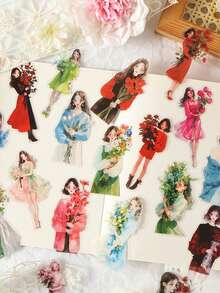 15 adesivos vintage para meninas, para scrapbooking, decoração de cadernos, presentes, escritório, casa, etiquetagem, sala de aula, entretenimento, planejador de estudantes, materiais de artesanato com colagem retrô