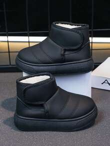 1 Pair Baby Fashionable Snow Boots, Unisex, Rubber Non-Slip Sole, One-Push Magic Tape, Solid Color, Outdoor Baby Boots