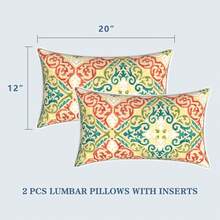 Outdoor/Indoor Throw Pillows, 18x18 Square Pillows With Inserts Bed, Couch, Sofa & Patio Furniture (Set Of 2, Monstera Blue), Decorative Pillows - 幾何橙色 - 查看 3
